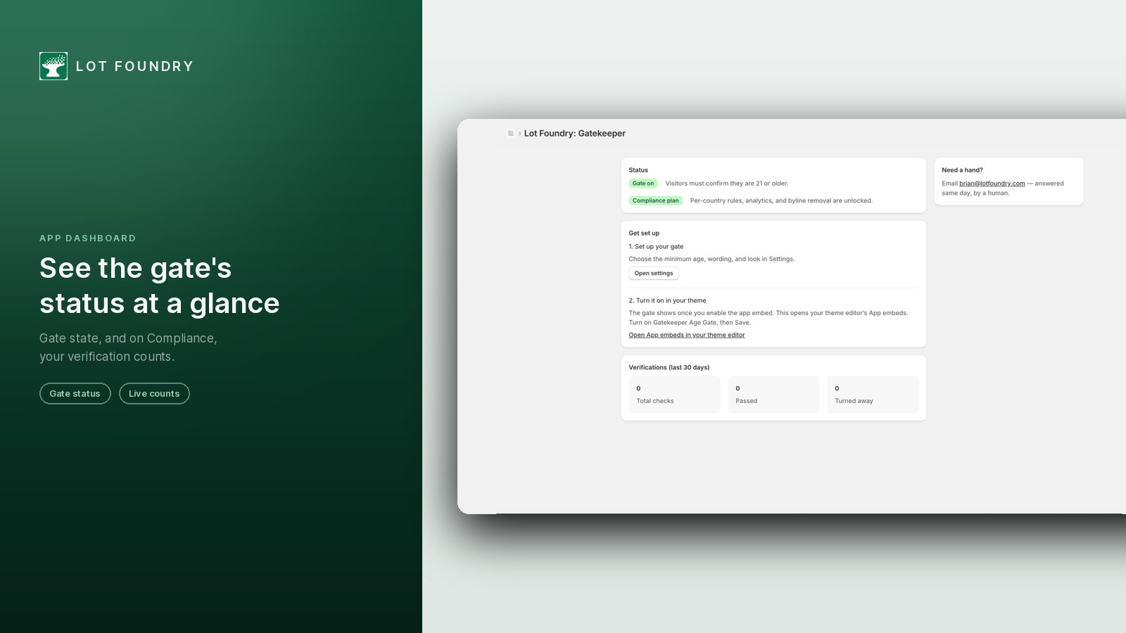 The Gatekeeper dashboard showing gate status and setup steps